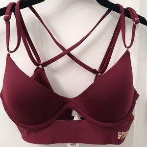 Pink/VS strappy bonded push-up bra, XS